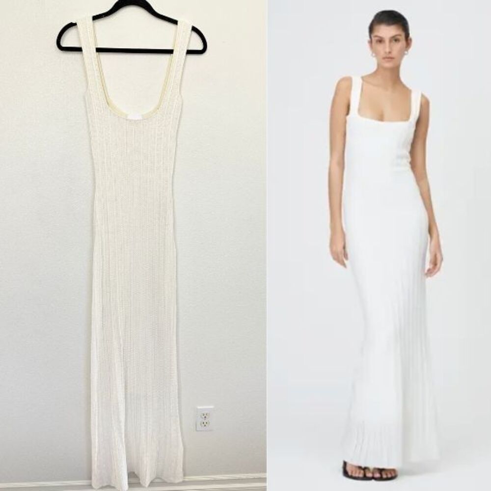 Paris Georgia  Rope Seamed Cotton Knit Maxi Dress Scoop Neck White Womens Medium
